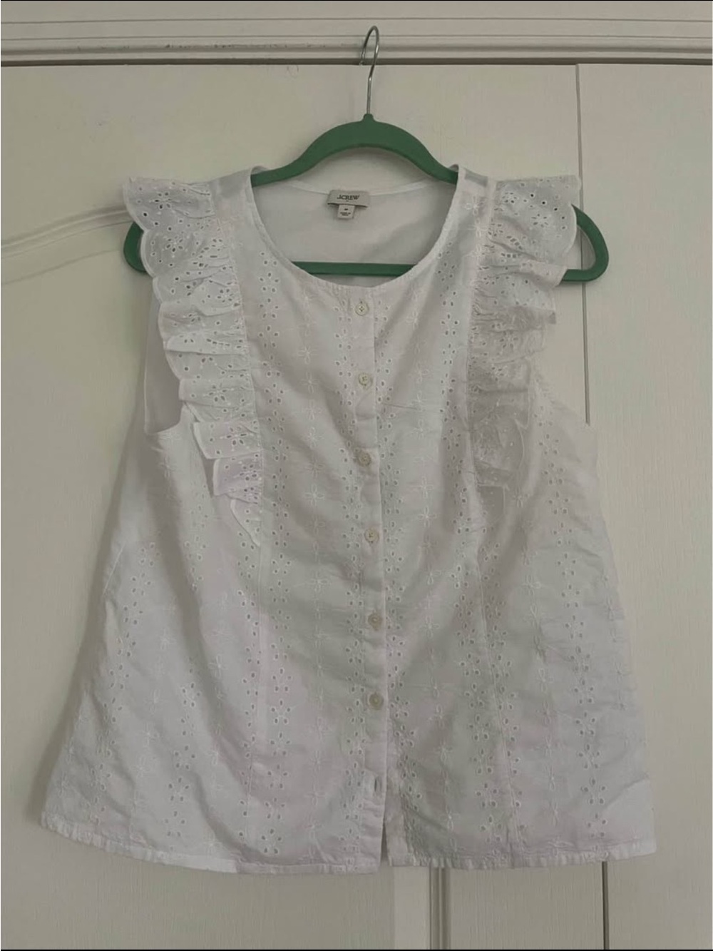J. Crew White Eyelet Button-Front Ruffle Tank Dress